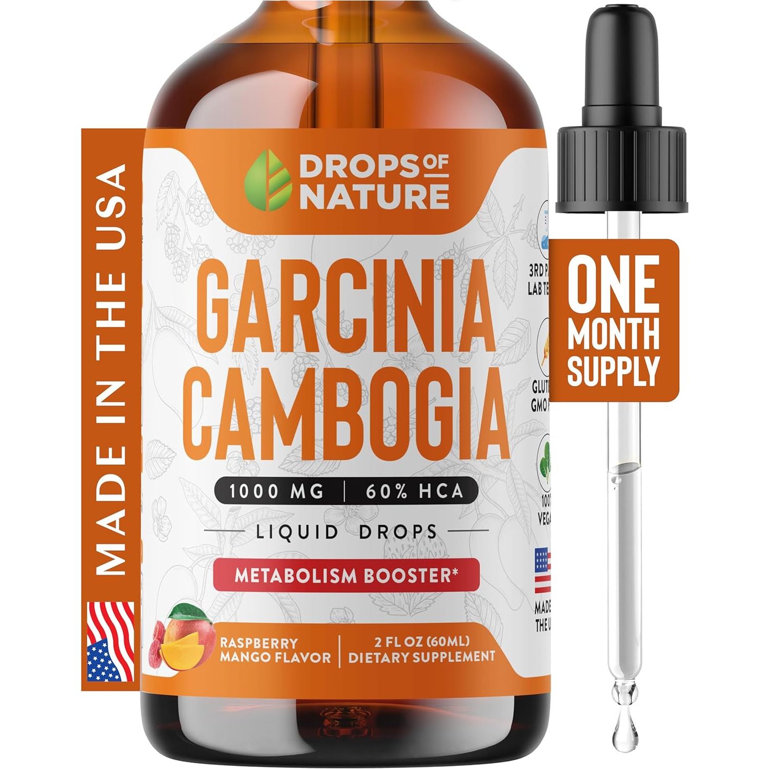 Garcinia Cambogia - Appetite Suppressant for Weight Loss - 2 Fl. Oz. Natural Raspberry Mango