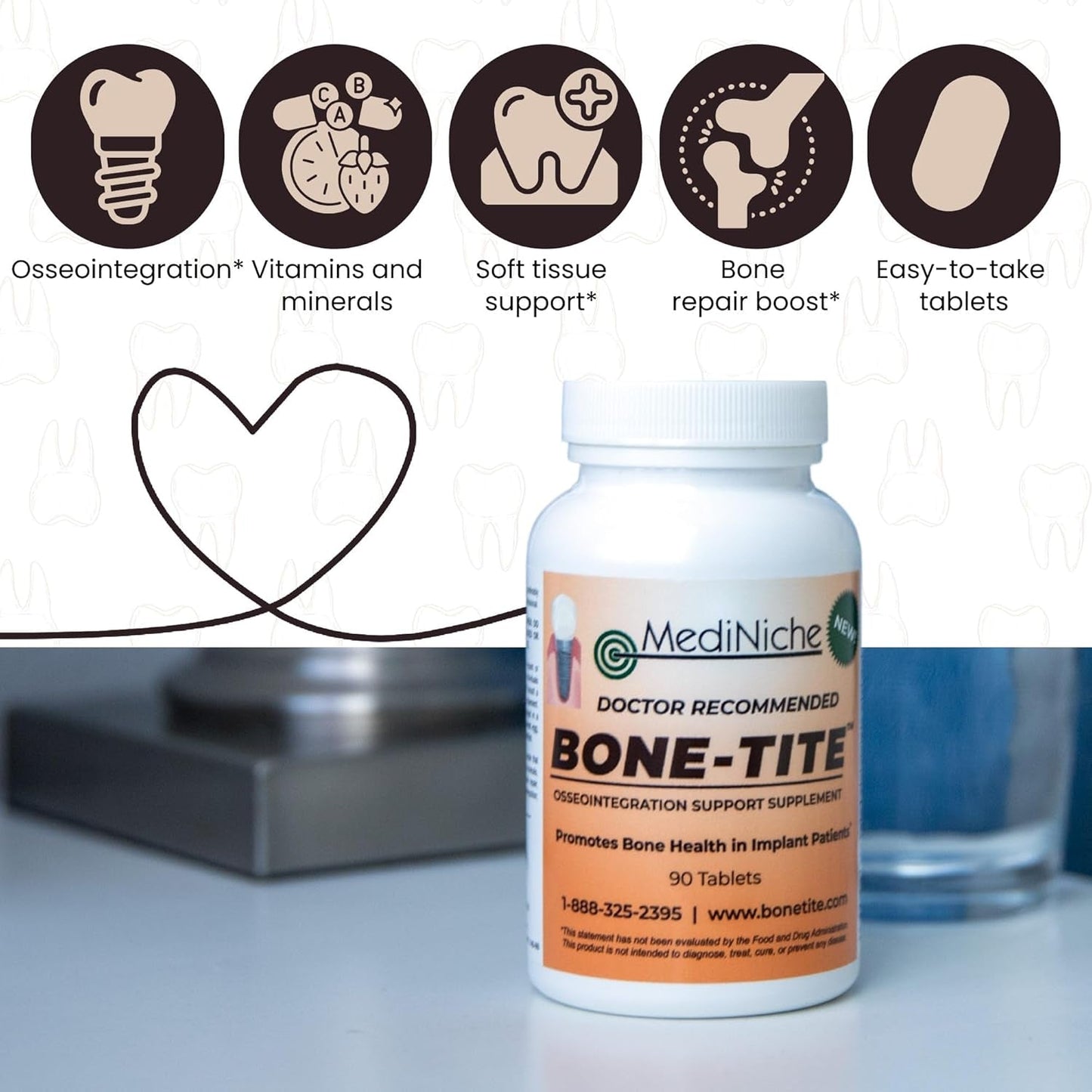 Bone-Tite Osseointegration Support Supplement to Promote Dental Implant Support | 90 Tablets