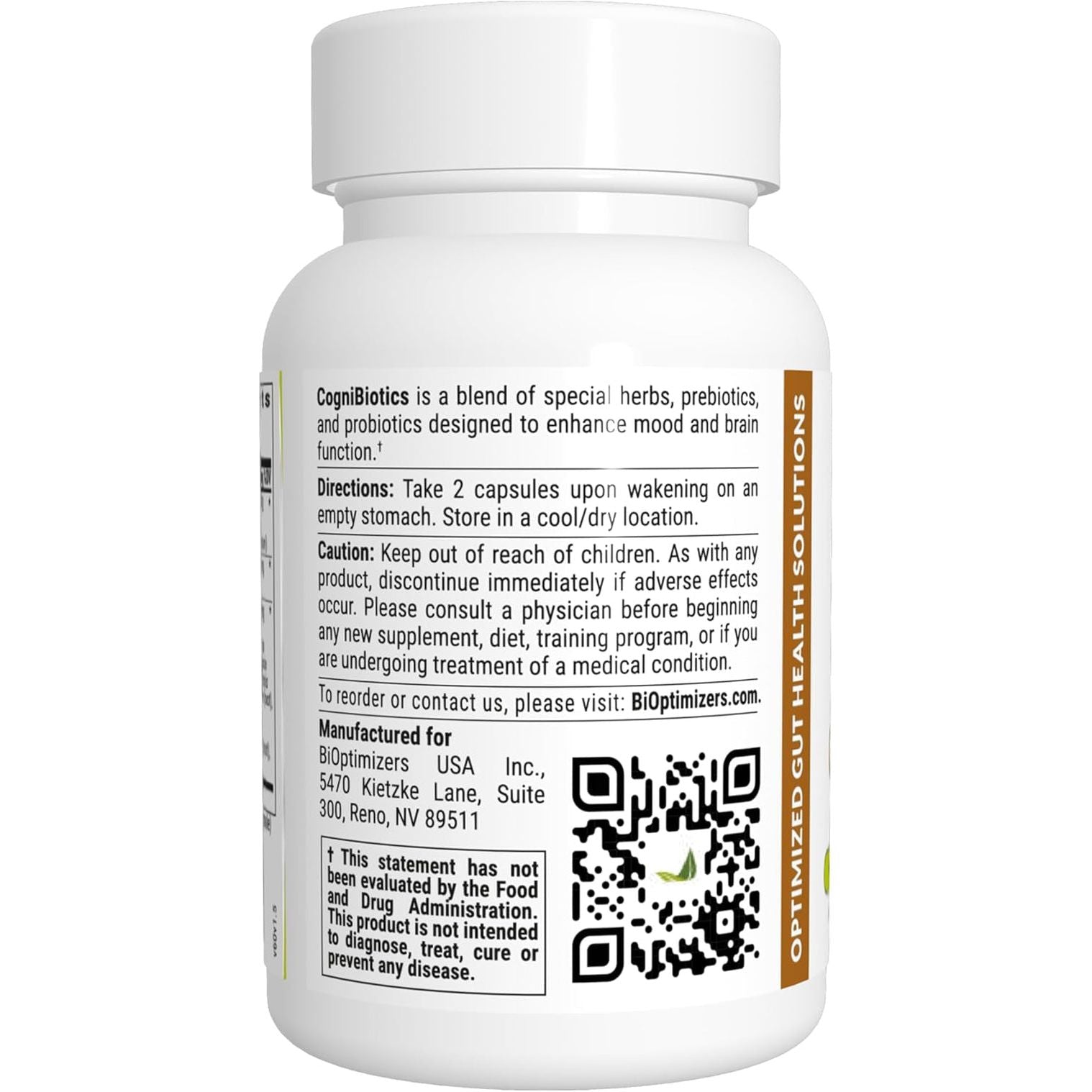 Bioptimizers Cognibiotics Probiotic Brain Supplement - Helps Support Mood, Better Focus, Memory, Mental Clarity - 60 Capsules