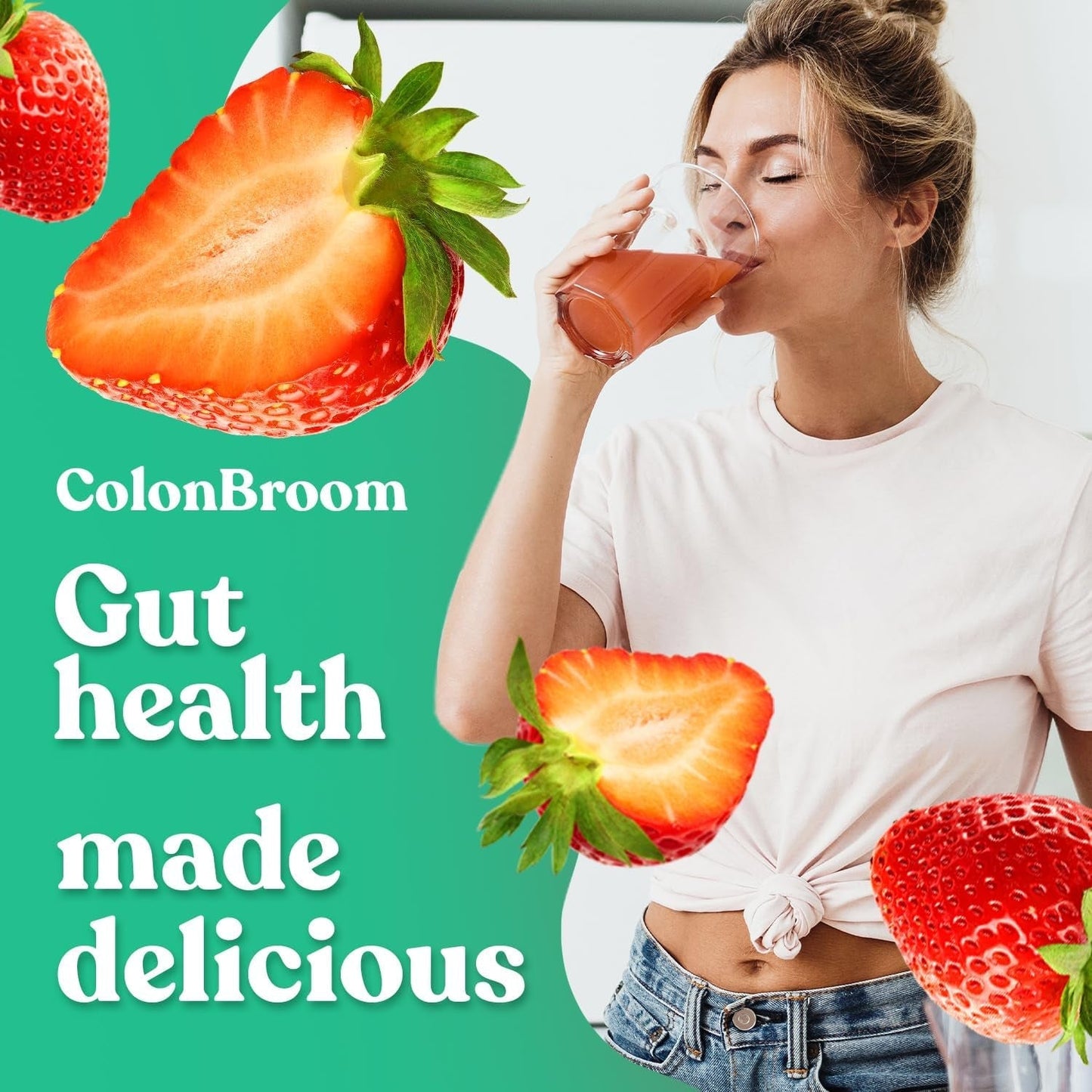 Colonbroom Psyllium Husk Powder (Strawberry) - Colon Cleanse for Bloating Relief & Gut Health - 50 Servings