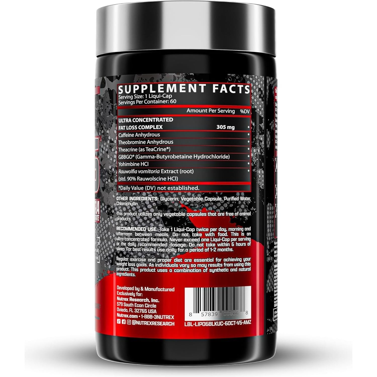 Nutrex Research Lipo-6 Black Ultra Concentrate | Thermogenic Energizing Fat Burner Supplement 60Count