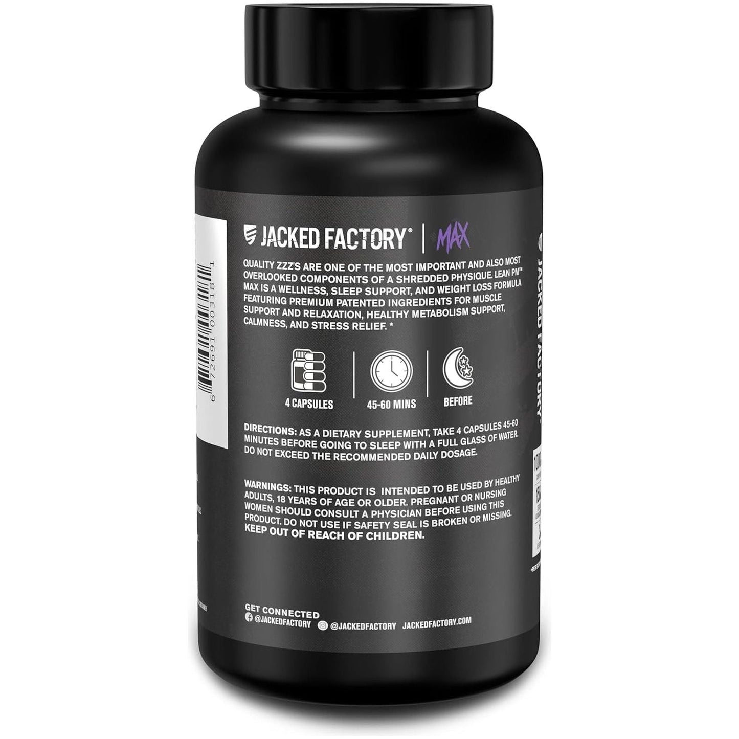 Jacked Factory Lean PM Max - High-Performance Weight Loss, Sleep Support, Fat Burner, & Appetite Suppressant 120 Pills