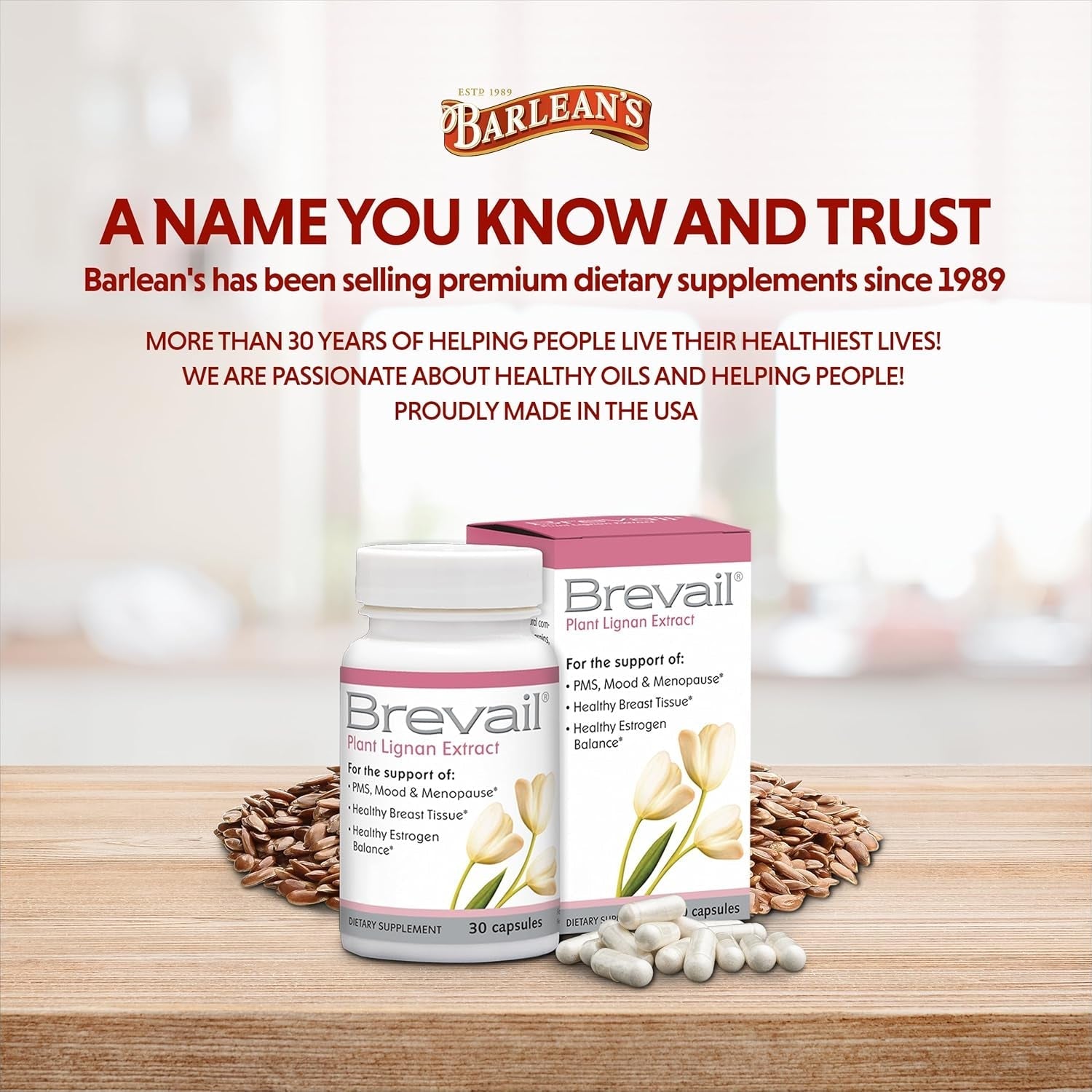 Brevail Plant Lignan Extract Capsules, Proactive Breast Health Supplement for Healthy Estrogen Balance and PMS Mood Support Pills, 30 Count