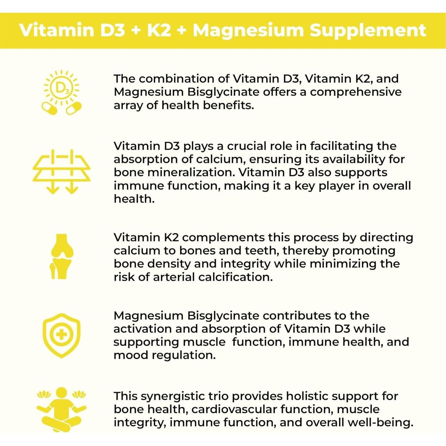 Vitamin D3 5000 IU + K2 with Magnesium Bisglycinate for Max Absorption | 90 Capsules