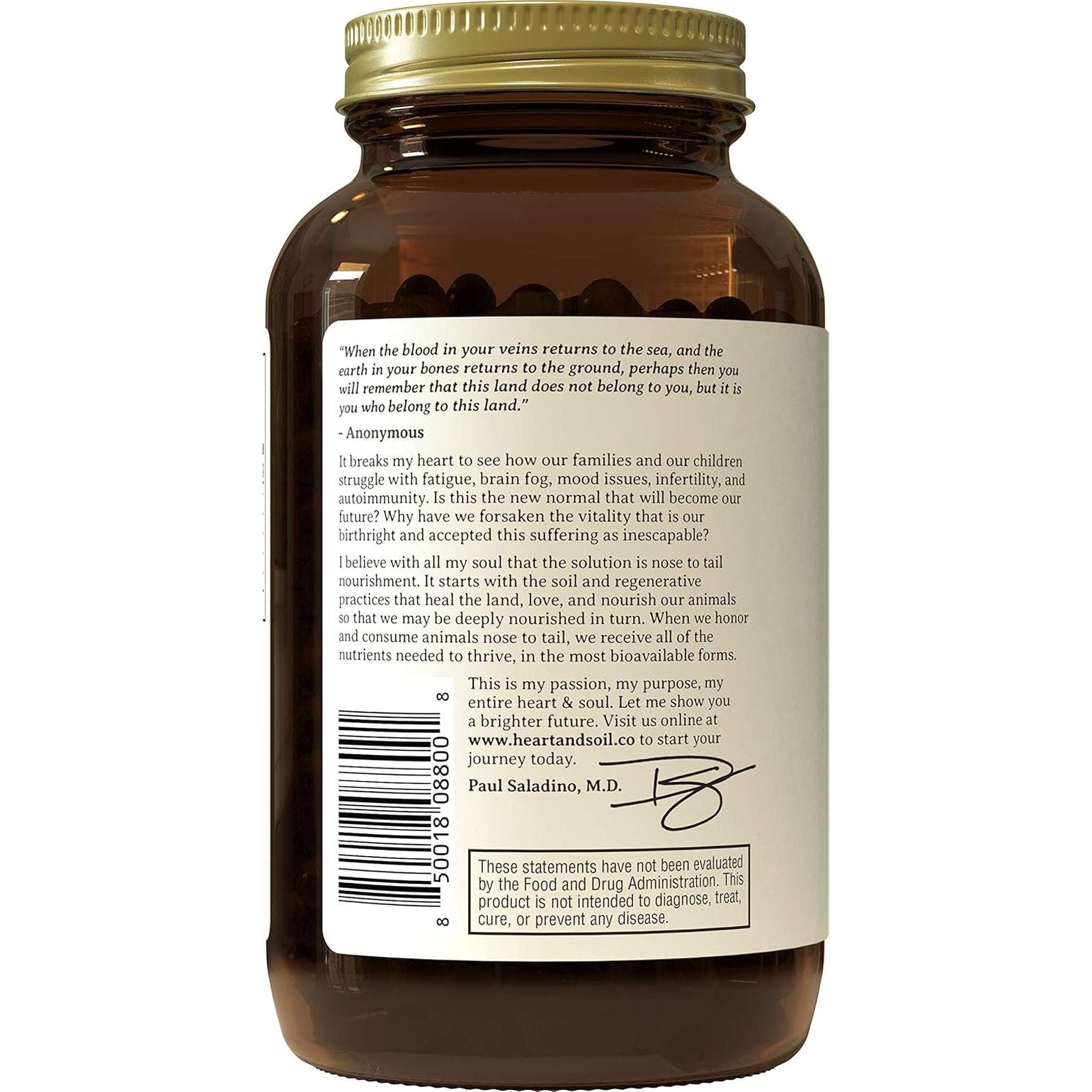 HEART & SOIL - Grass-Fed Bone Marrow and Beef Liver Supplement – 3000Mg for Mood, Bone, Joint, Tissue, Skin Health 180 Capsules