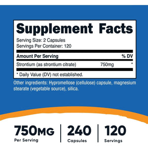 Nutricost Strontium Capsules 750Mg, 240 Capsules - Vegetarian, Non-Gmo, Gluten Free