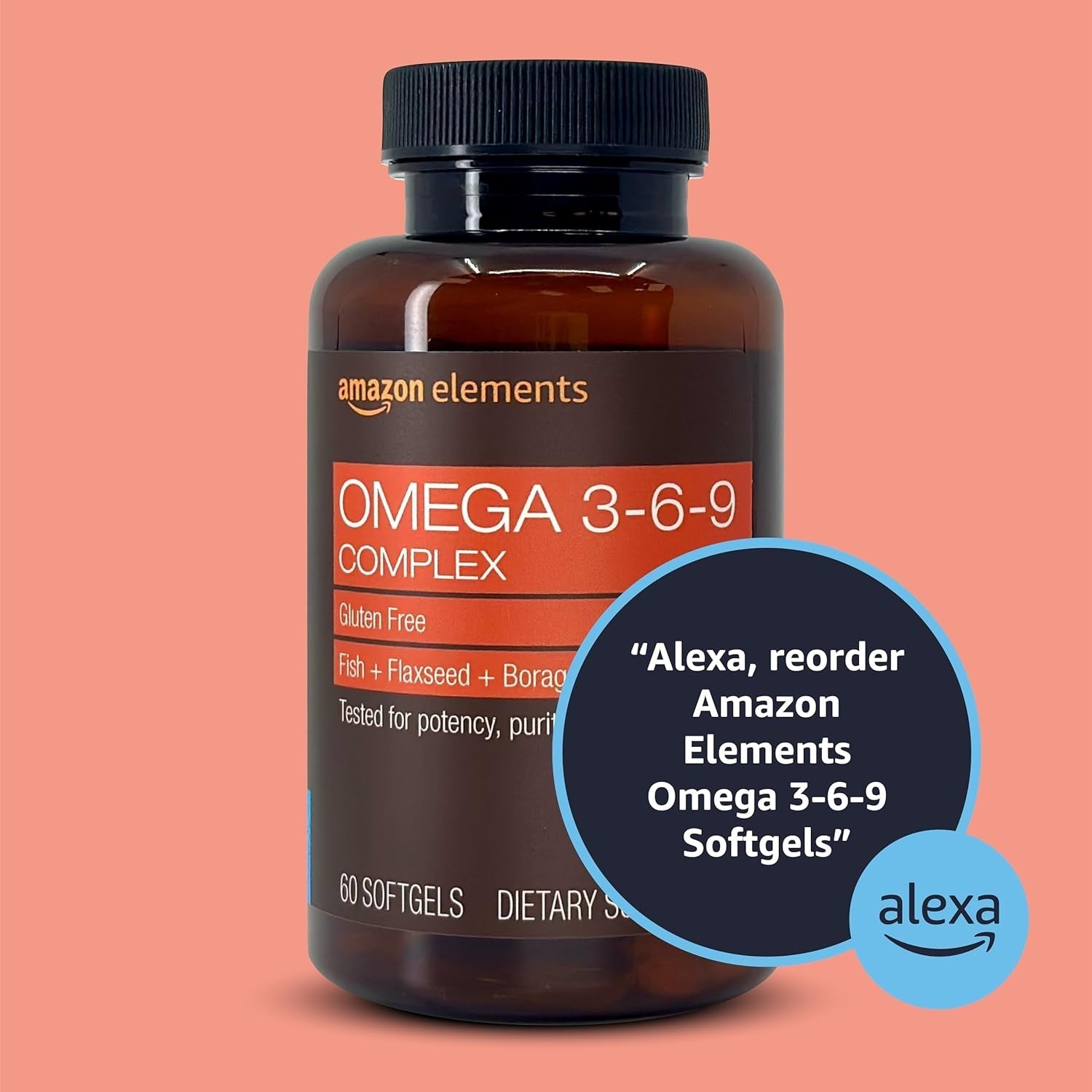 Amazon Elements Omega 3-6-9 Complex of Fish, Flaxseed and Borage Oil 60 Softgels