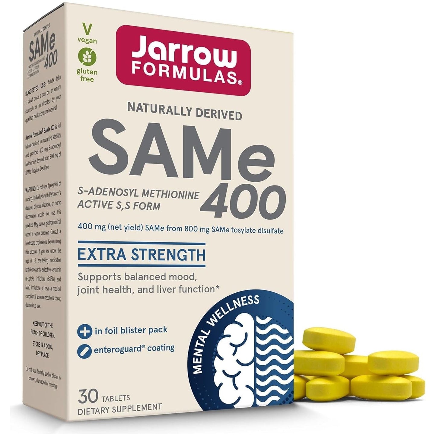 Jarrow Formulas Same 400 Mg, Supports Joint Health, Liver Function, Brain Metabolism, 30 Tablets