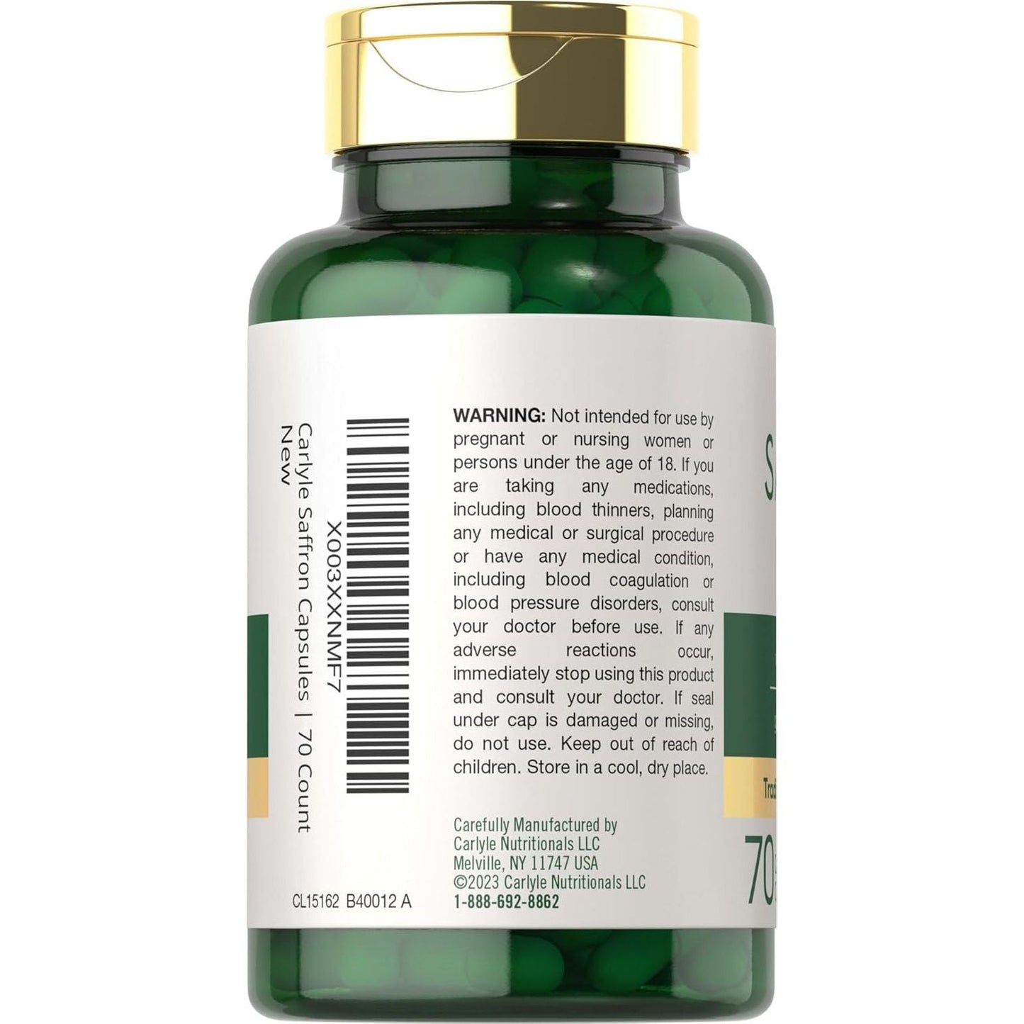 Carlyle Saffron Extract Supplement | 88.5Mg | 70 Capsules | for Women & Men | Non-Gmo & Gluten Free Supplement