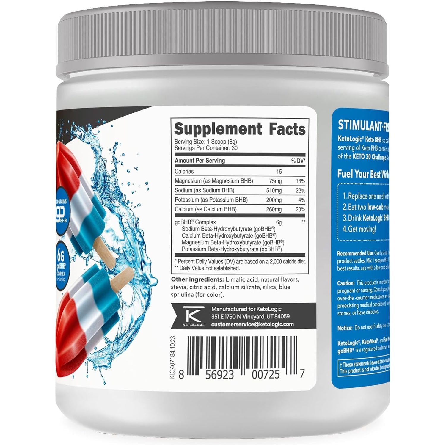 Ketologic Keto BHB (Patriot Pop Flavor) - Exogenous Ketone Supplement (30 Servings)