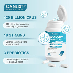 Probiotics 120 Billion Cfus 18 Strains, 3 Prebiotics & Digestive Enzymes 60 Capsules