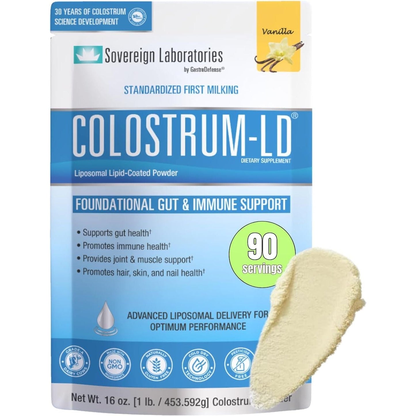 Colostrum-Ld Liposomal Delivery by Sovereign Laboratories - 16Oz Vanilla (90 Servings)