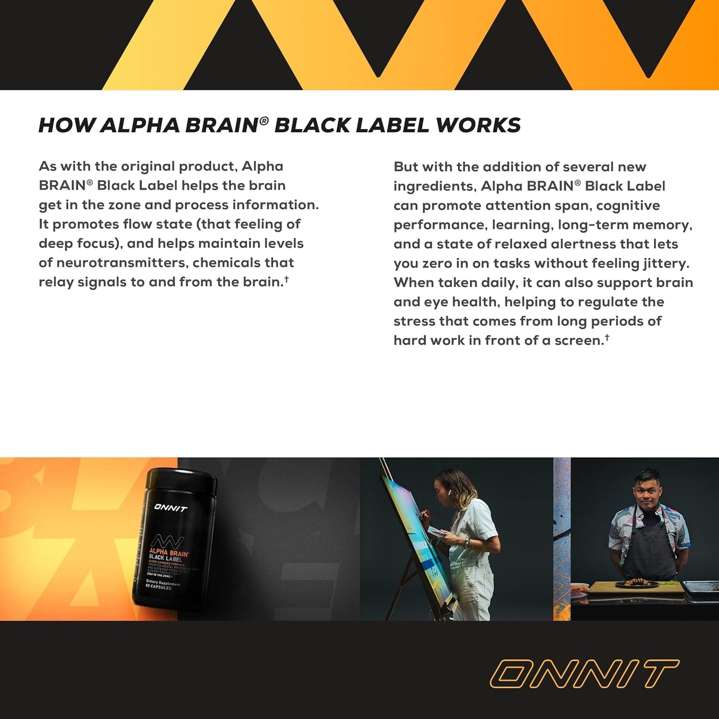 ONNIT Alpha Brain Black Label Capsule (80Ct) Premium Citicoline Brain Supplement - Focus, Concentration & Memory