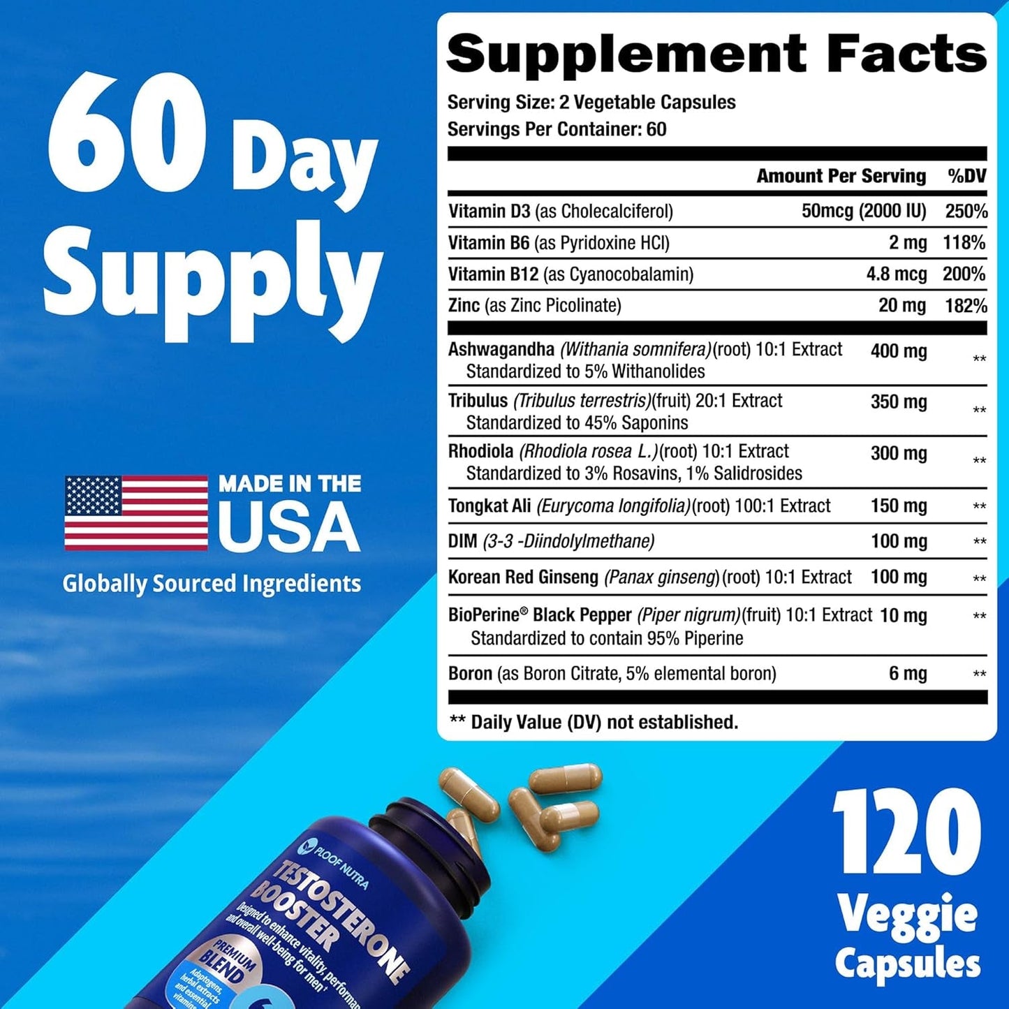 Testosterone Booster Supplement for Men - Male Enhancing Test Boost - 120Ct