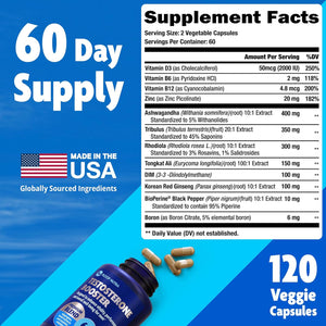Testosterone Booster Supplement for Men - Male Enhancing Test Boost - 120Ct