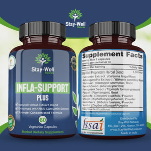 Infla-Support Plus- 750Mg Herbal Supplement Blend with Curcumin and Ashwagadha Extract & More 60 Count