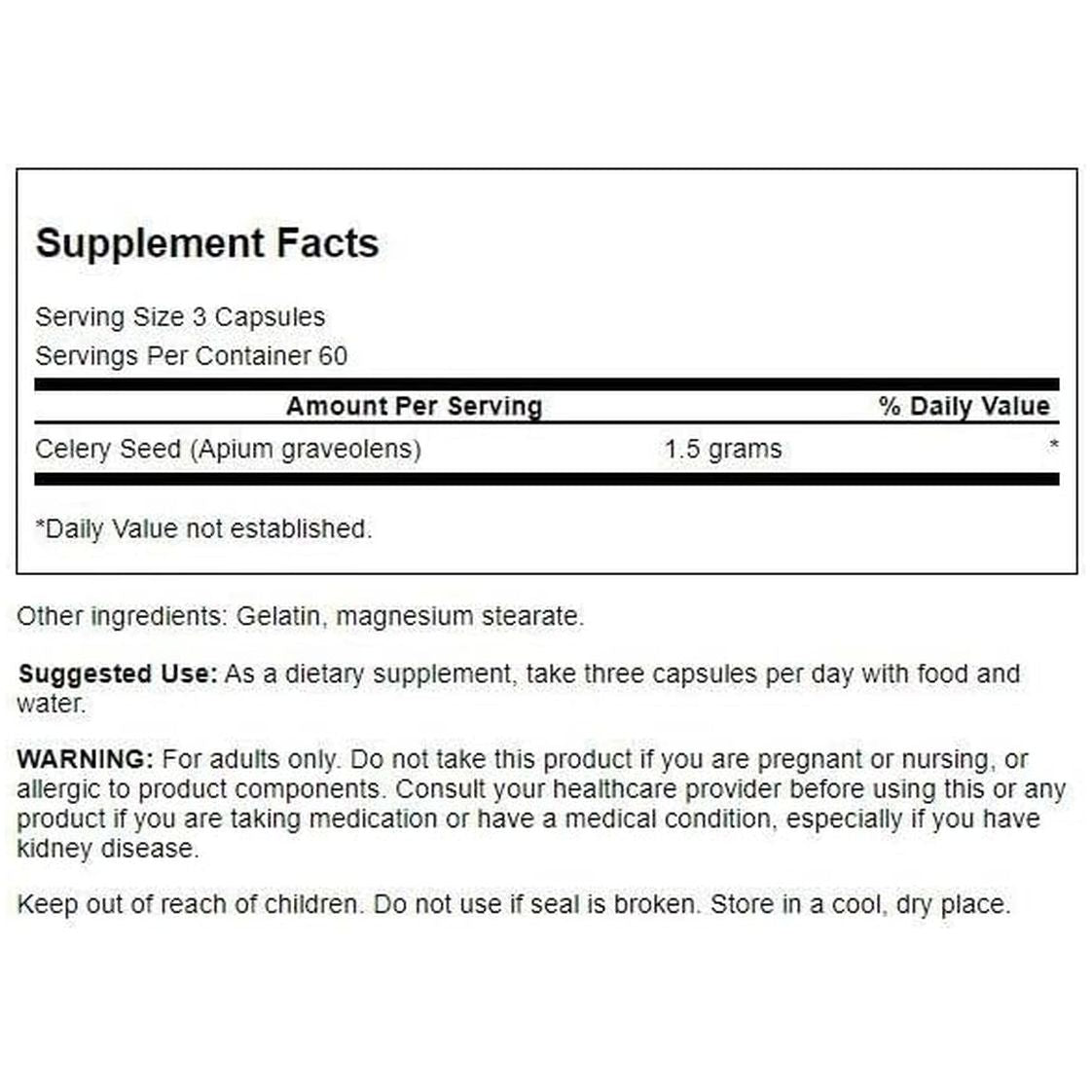 Swanson Celery Seed Extract (Cellery) Urinary Health Antioxidant Support 500 Mg 180 Capsules