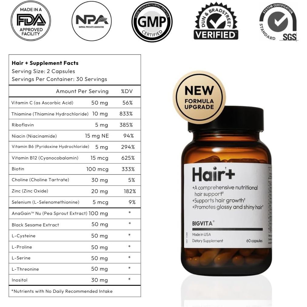 Bigvita Hair Growth Supplement, Lab Tested for Thicker, Fuller Hair, Faster Growth with Anagain 1 Month Supply