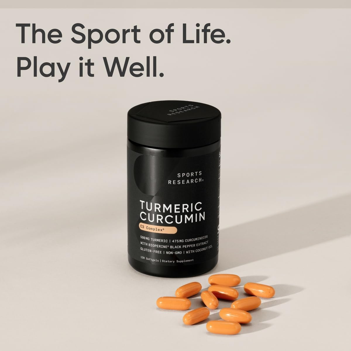 Sports Research Turmeric Curcumin C3 Complex - Non-Gmo Verified & Gluten Free - 500Mg, 120 Count