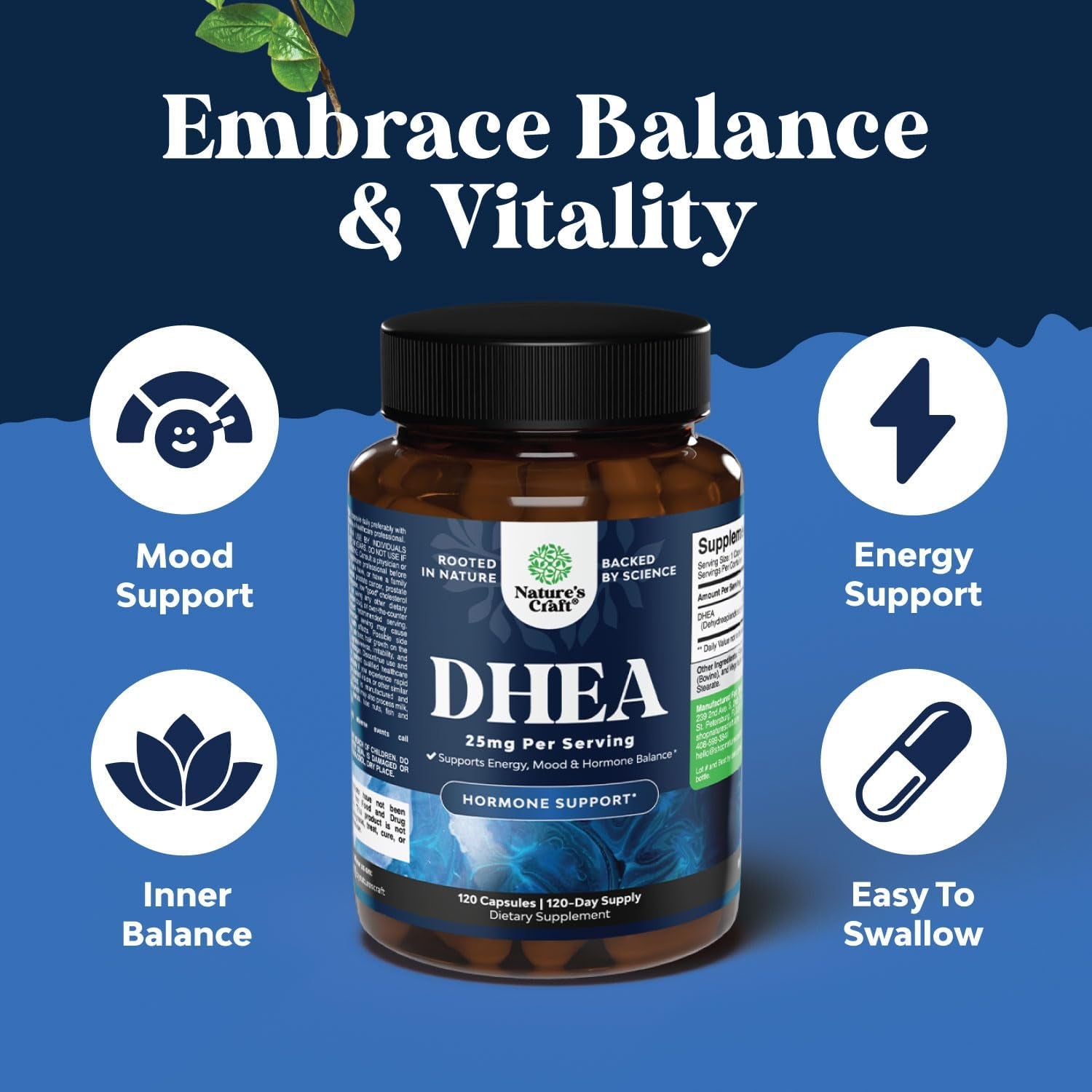 DHEA Supplement for Hormone Balance for Men & Women - Improves Mood Stability, Brain, Immune Function, Energy & Fertility - 120 Capsules