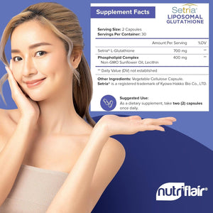 Nutriflair Liposomal Glutathione Supplement Setria® 700Mg - Pure Reduced, Stable Form L-Glutathione Reductase (GSH) 60 Capsules