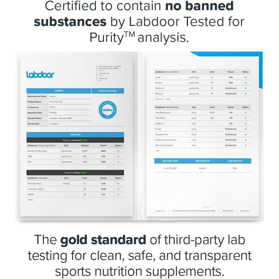 LEGION Triton Fish Oil Capsules - Triple Strength Omega 3 Essential Fatty Acids 2400Mg EPA & DHA per Serving, 30 Servings