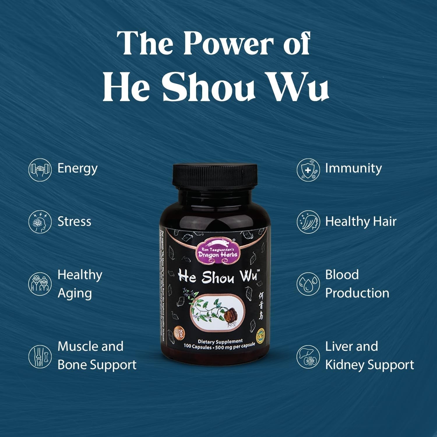 Dragon Herbs He Shou Wu to Support Energy, Mood, Immune Support, Healthy Aging, Hair (100 Capsules, 500 Mg)