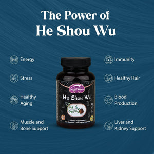Dragon Herbs He Shou Wu to Support Energy, Mood, Immune Support, Healthy Aging, Hair (100 Capsules, 500 Mg)