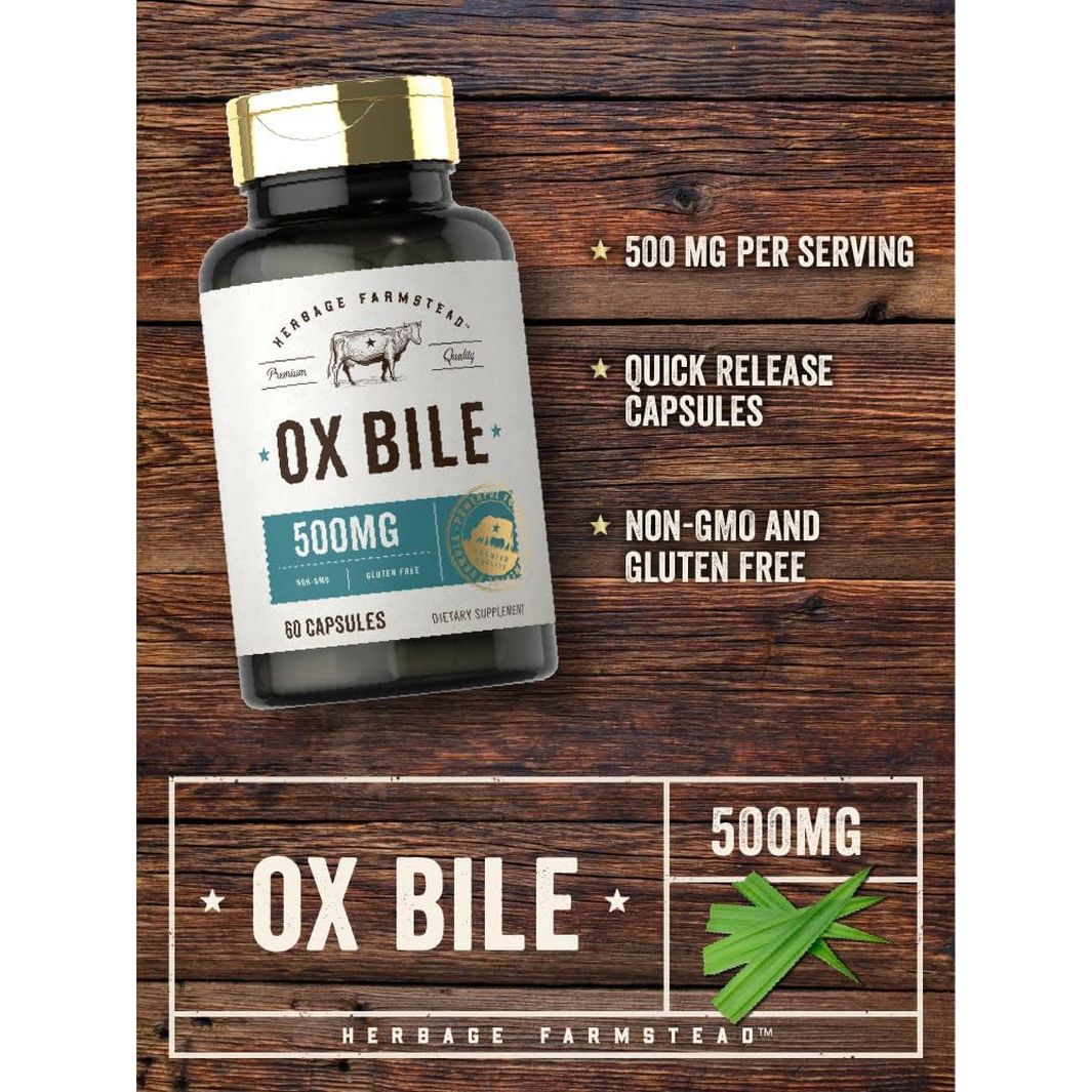 Carlyle Ox Bile Supplement | 500Mg | 60 Capsules | Digestive Enzyme by Herbage Farmstead