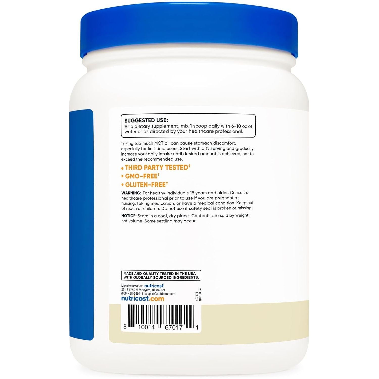 Nutricost Premium MCT Oil Powder (1 LB, Vanilla) - Best for Keto, Ketosis, and Ketogenic Diets 
