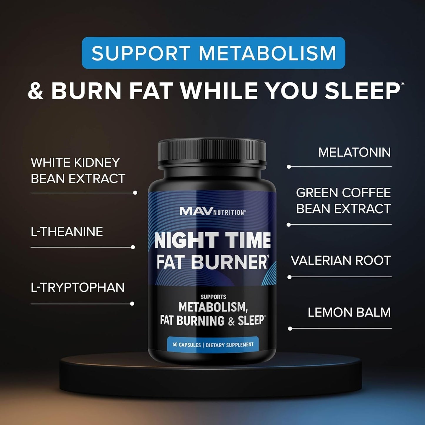 Night Time Fat Burner for Weight Loss Support & Sleep Aid (60 Count)