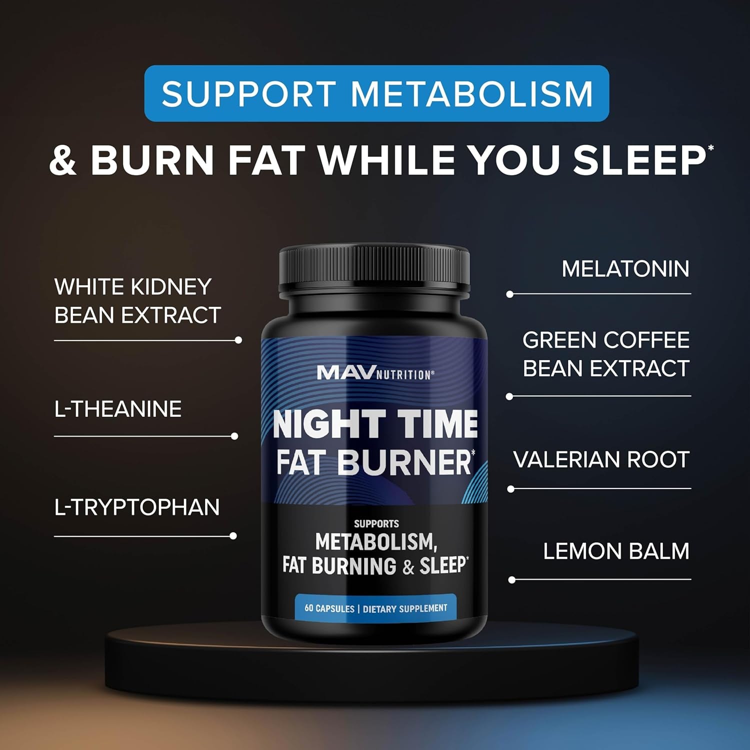 Night Time Fat Burner for Weight Loss Support & Sleep Aid (60 Count)