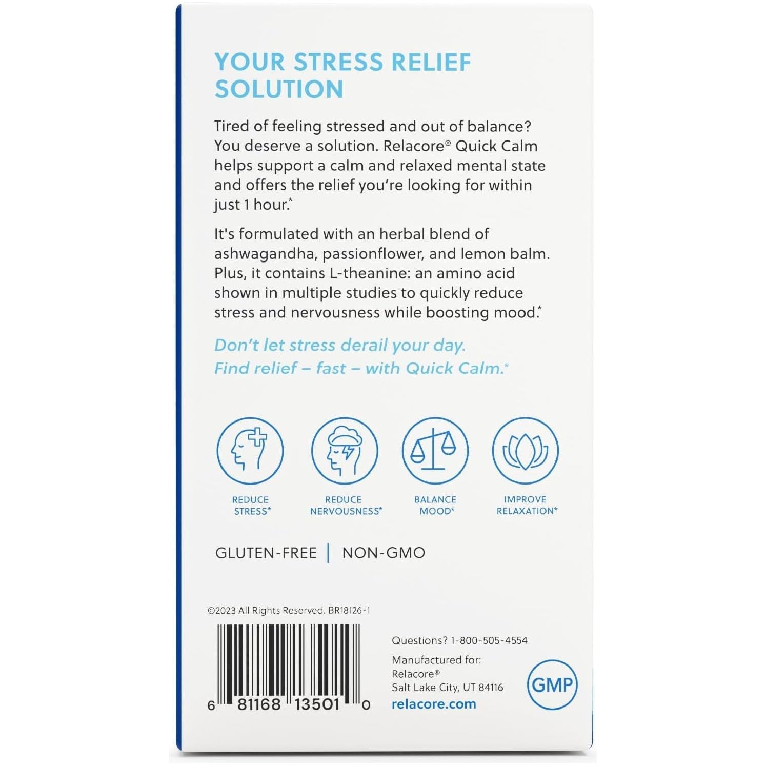 Quick Calm Mood Support Supplement with Ashwagandha, L-Theanine, and Passionflower for Rapid Stress Relief and Relaxation – 60 Capsules