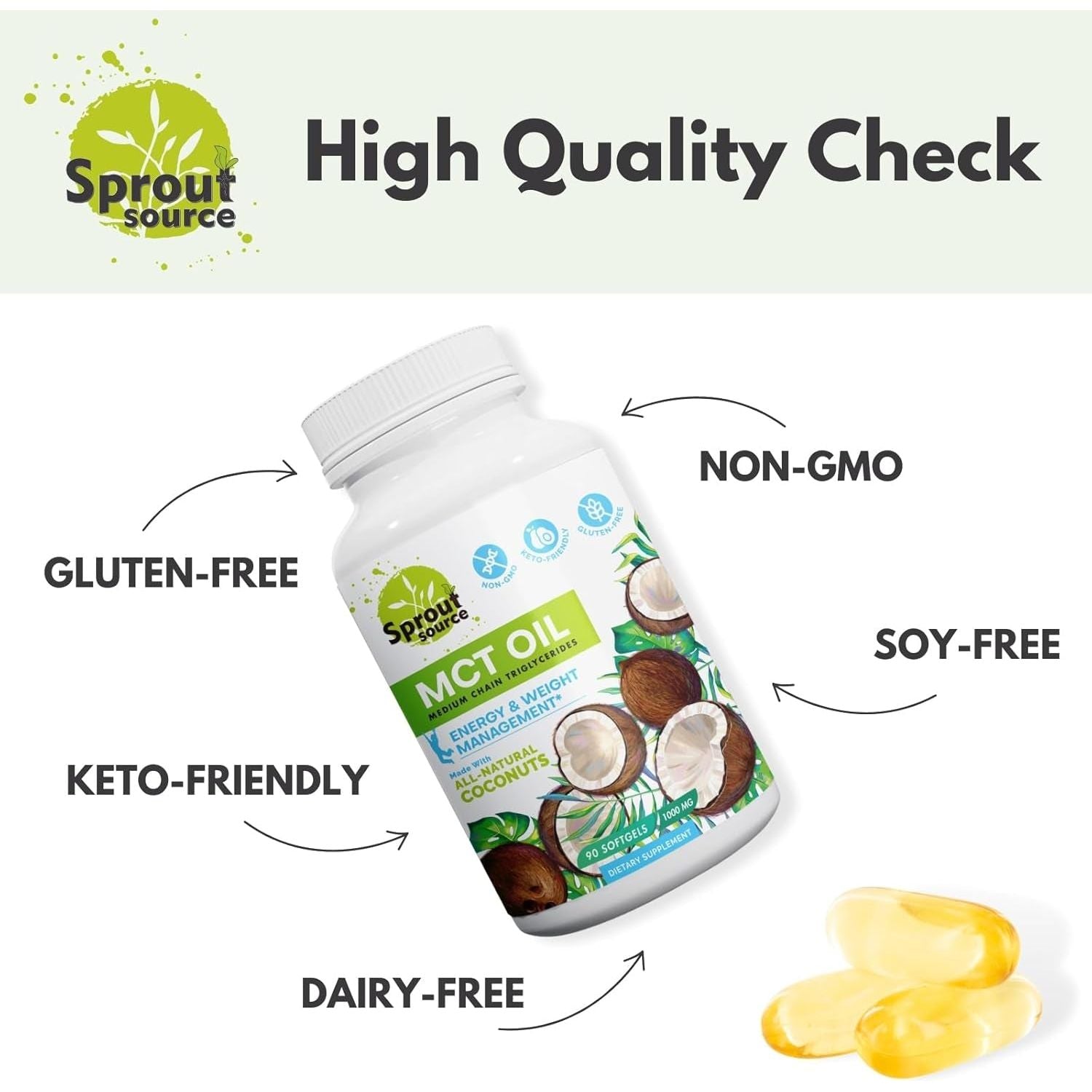Keto MCT Oil Softgels Premium C8 & C10 Blend for Sustained Energy and Weight Management, 90 Softgels/1000Mg