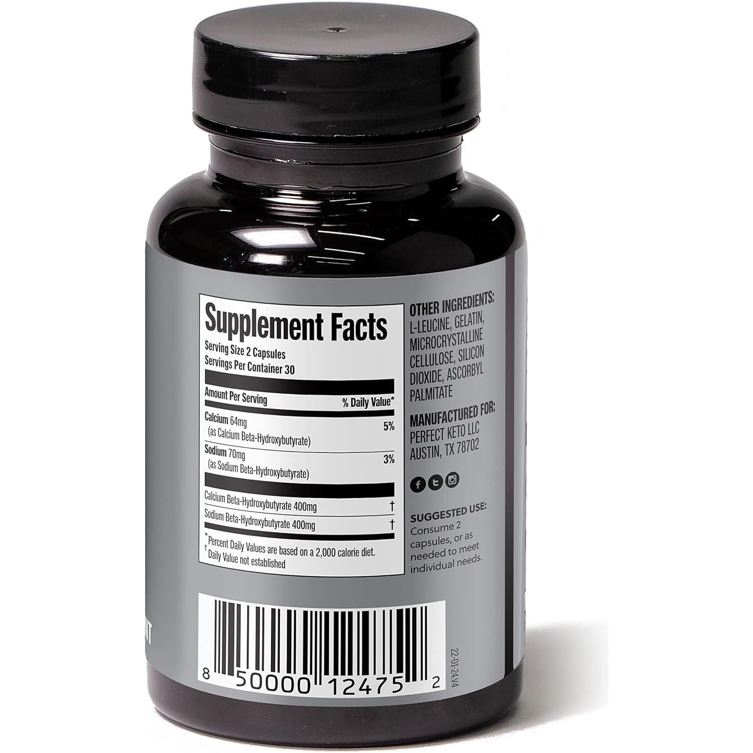 Perfect Keto Exogenous Ketones Capsules, Gluten Free BHB Salts Supplement for Ketosis & Fasting 60 Count