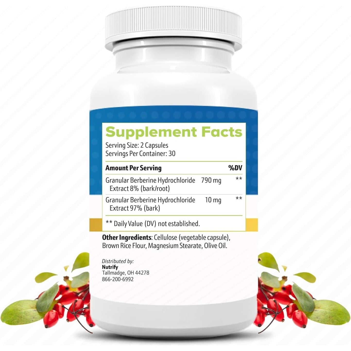 Berbacil - 100% Pure Berberine, Highest Absorption, 800Mg, GMO Free, Made in USA