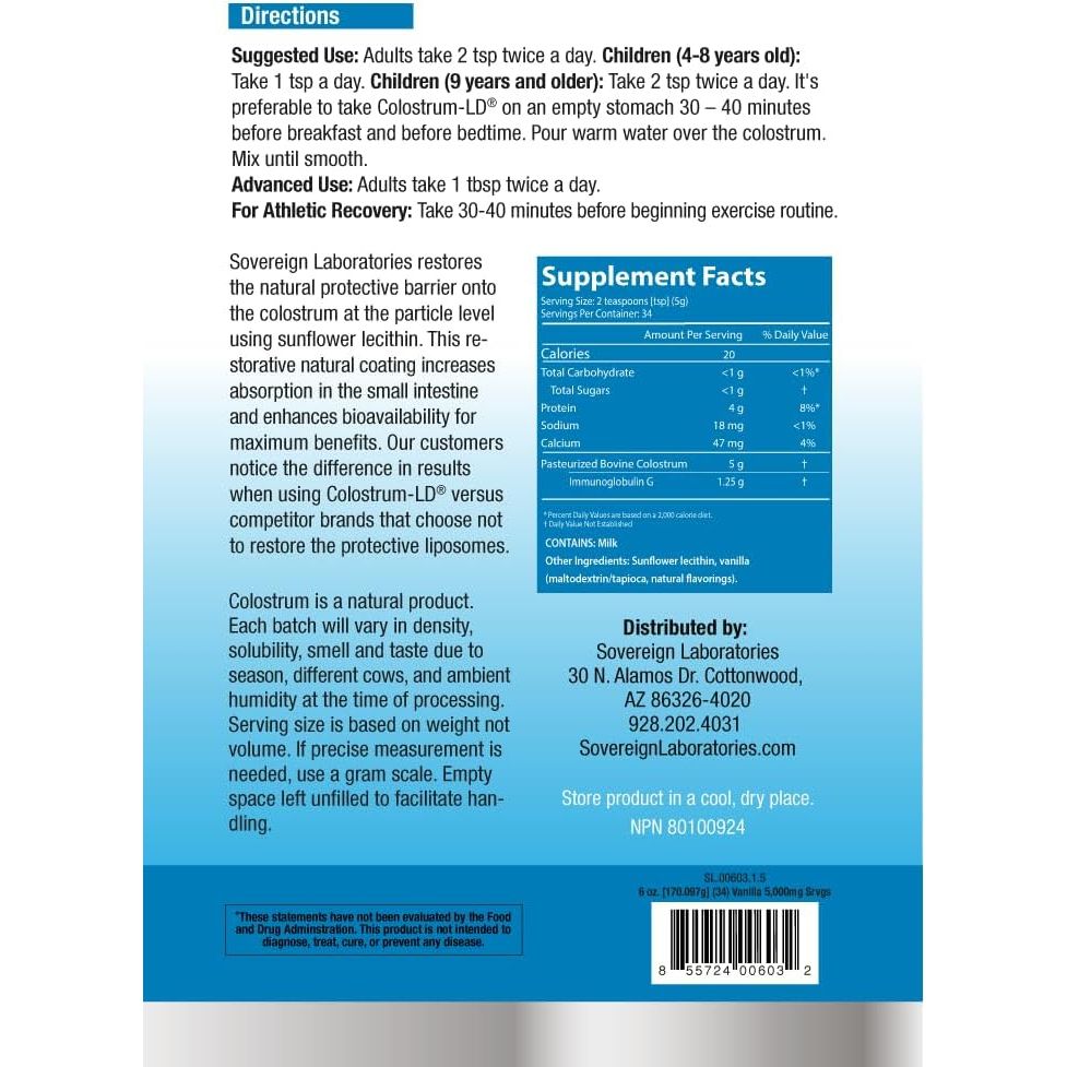 Colostrum-Ld Liposomal Delivery - Colostrum Powder -  34 Servings - 6 Oz Vanilla