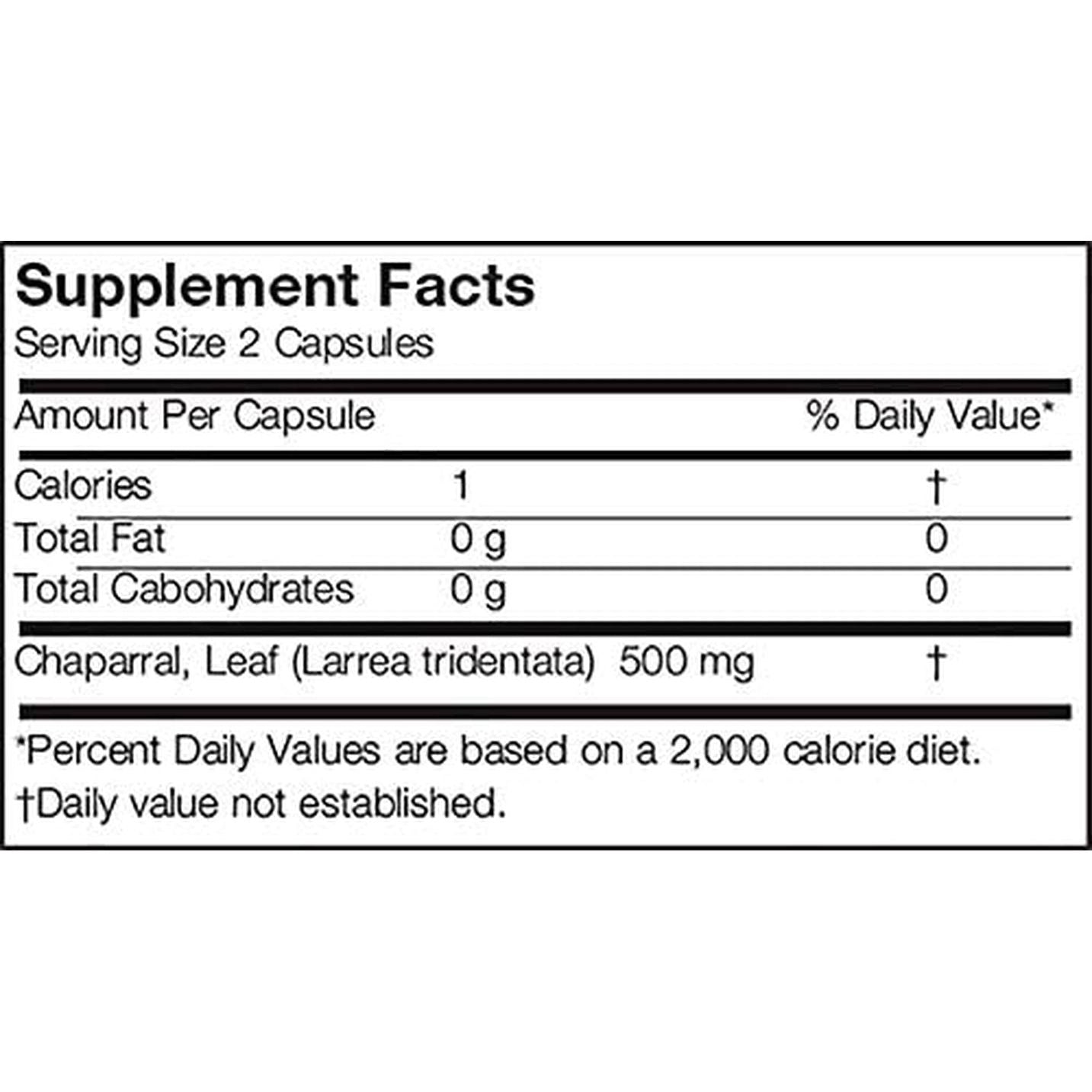 Chaparral (Larrea Tridentata), 500 Mg, 180 Capsules