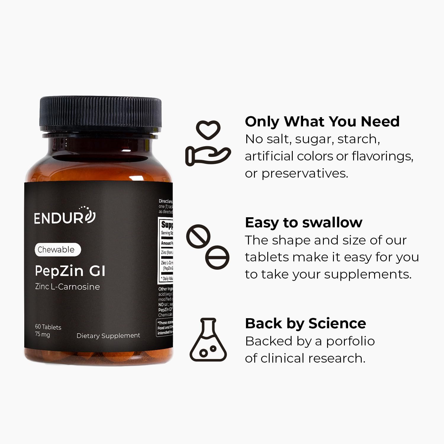 Zinc - Pepzingi 75Mg for Immune Function & Digestive Health Support 60 Chewable Tablets.