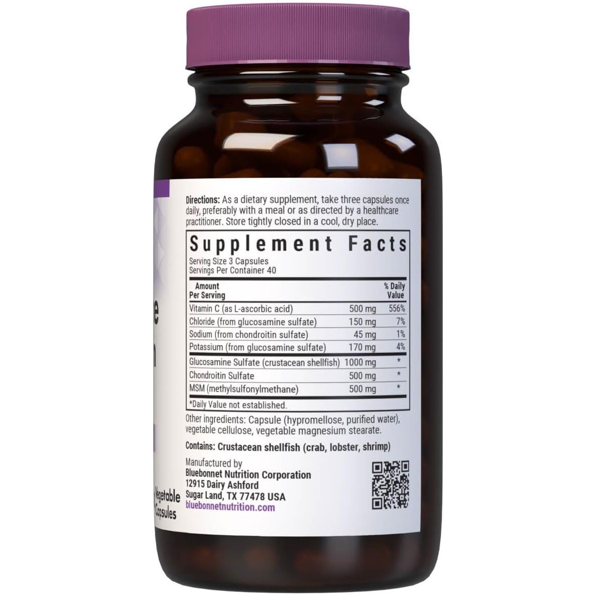 Bluebonnet Nutrition Glucosamine Chondroitin & MSM, Glucosamine, Bone & Joint Health*,120 Vegetable Capsules, 40 Servings