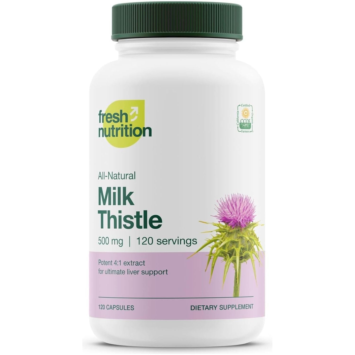 Fresh Nutrition Organic Milk Thistle Supplement - Made in the USA - 120 Capsules/2000Mg