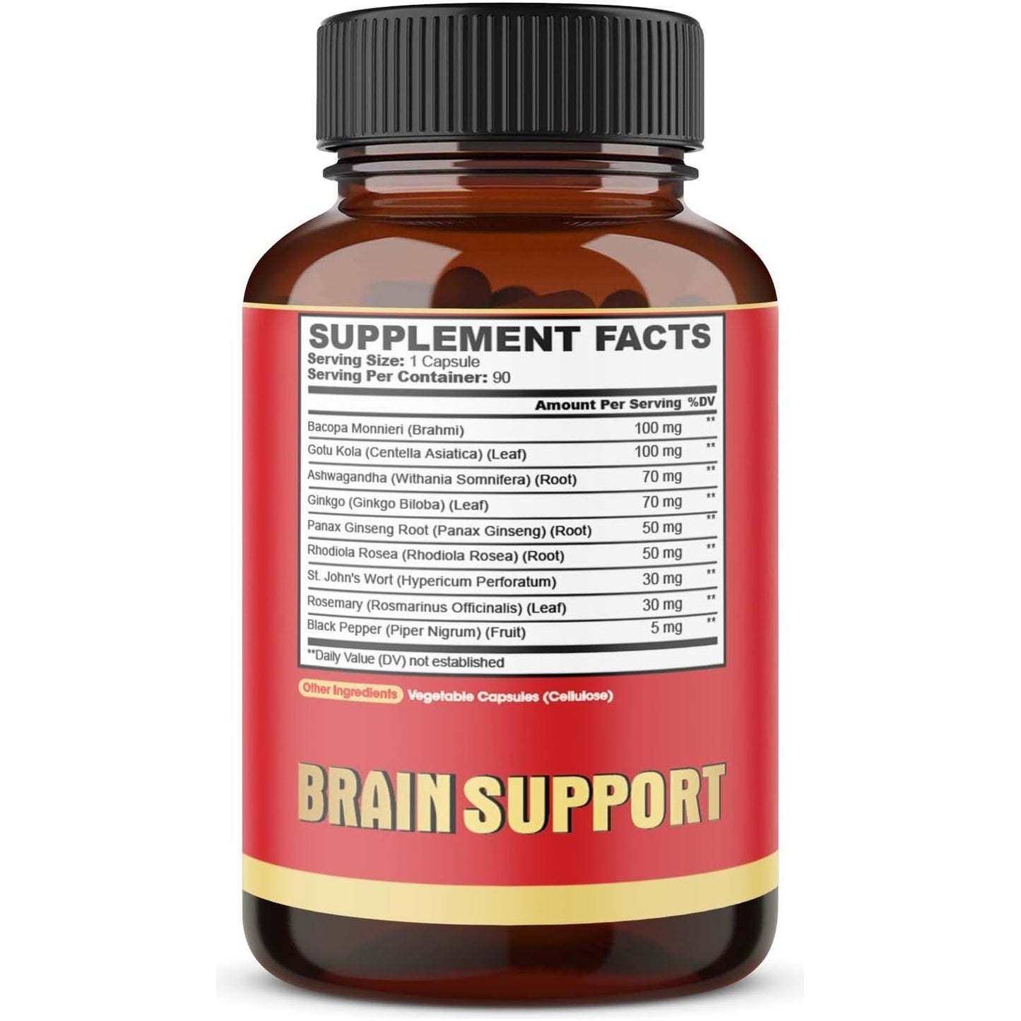 9In1 Brain Support Supplement - Concentrated Ashwagandha Root, Gotu Kola Powder, Bacopa Monnieri Powder and More - 90 Capsules