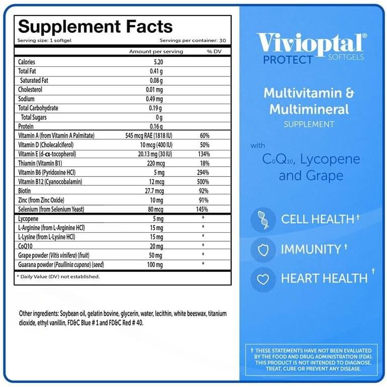 Vivioptal for Men, Multivitamin & Multimineral, Gluten Free, German Formula 30 Capsules