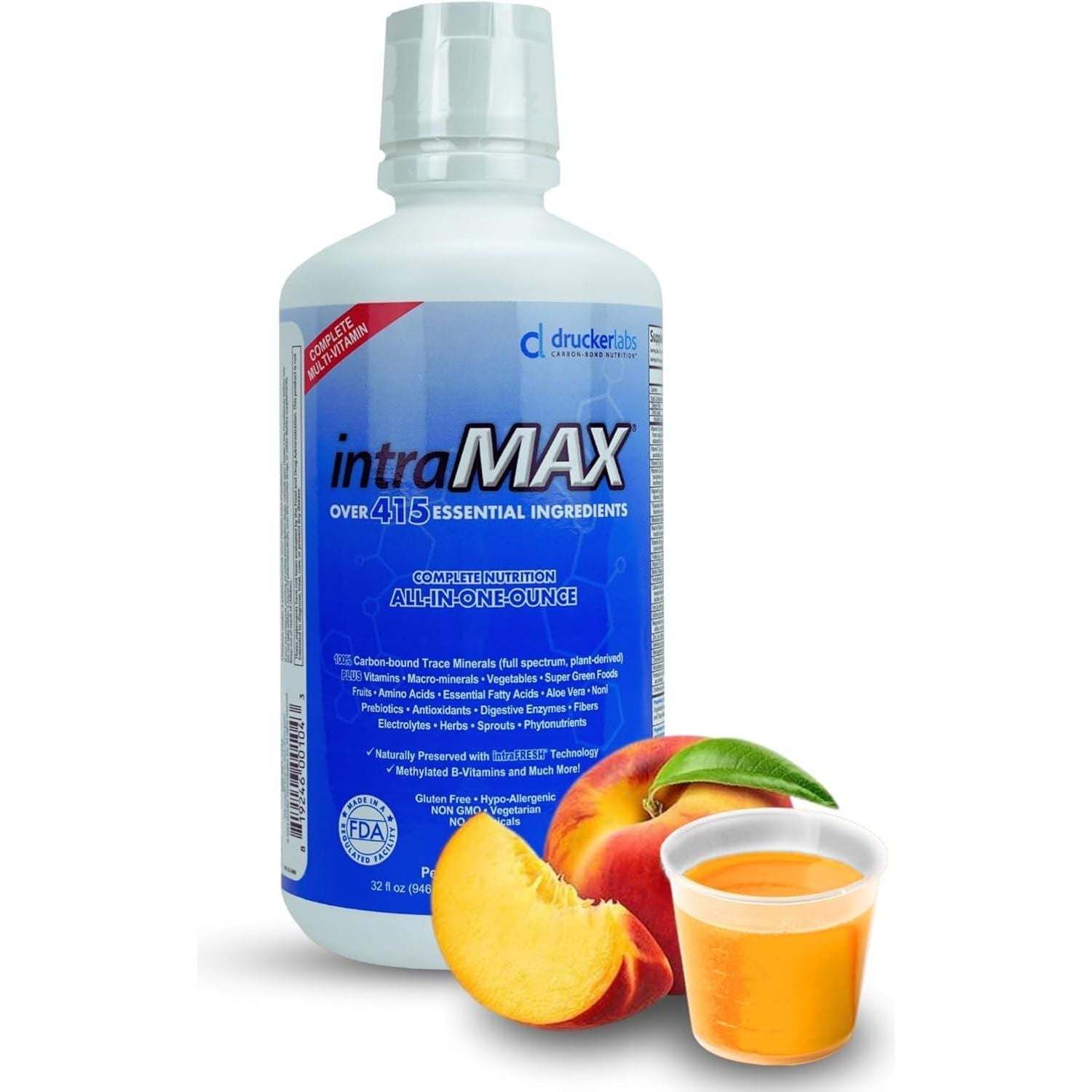 Intramax 2.0 Organic Liquid Trace Minerals, Magnesium, Vitamin D, C E, Zinc, Vitamin E (32 Oz., Peach Mango)