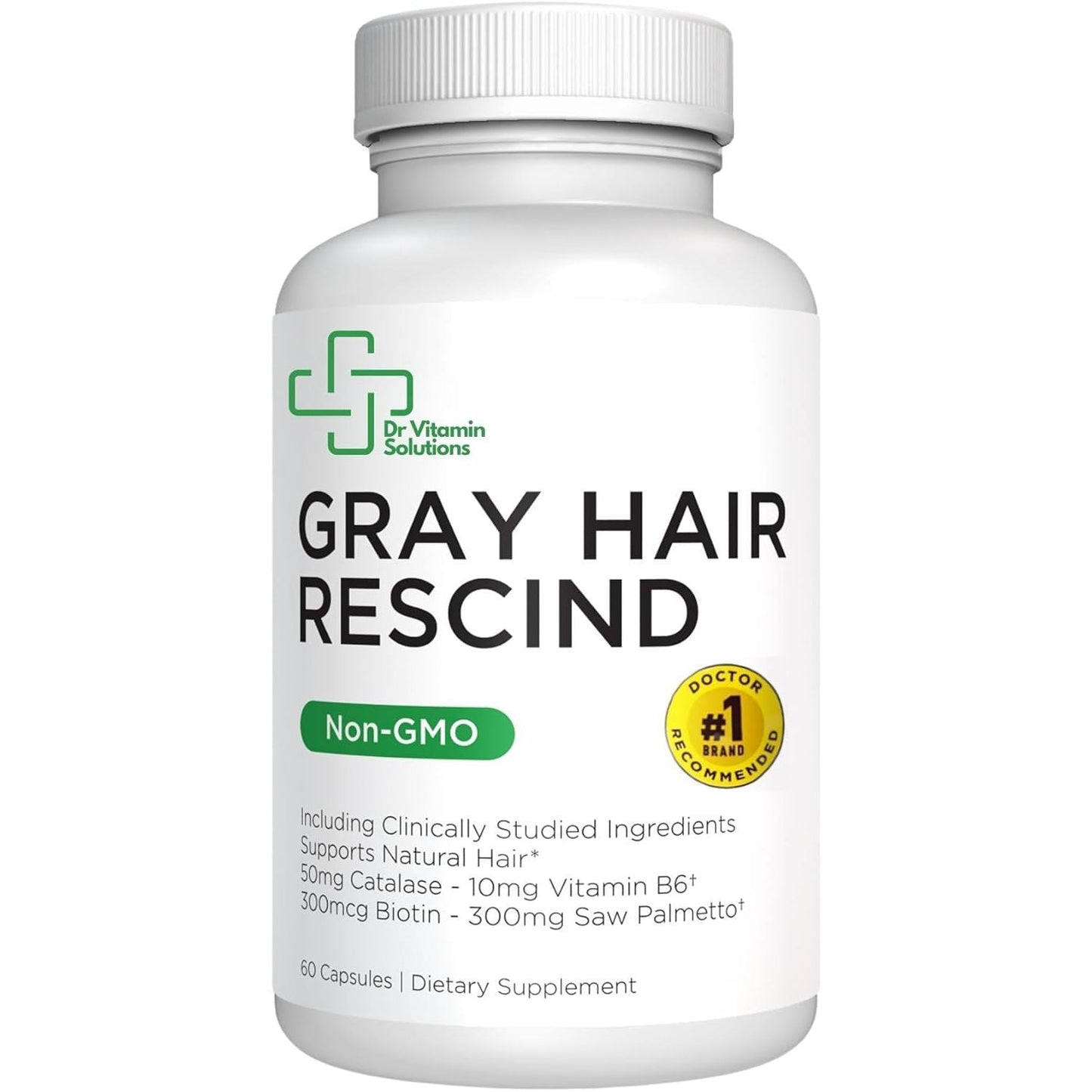 Gray Hair Rescind with Catalase - Antiaging Hair, Skin and Nails Vitamins, Pantothenic Acid, Folic Acid 400Mcg, Biotin 300Mcg