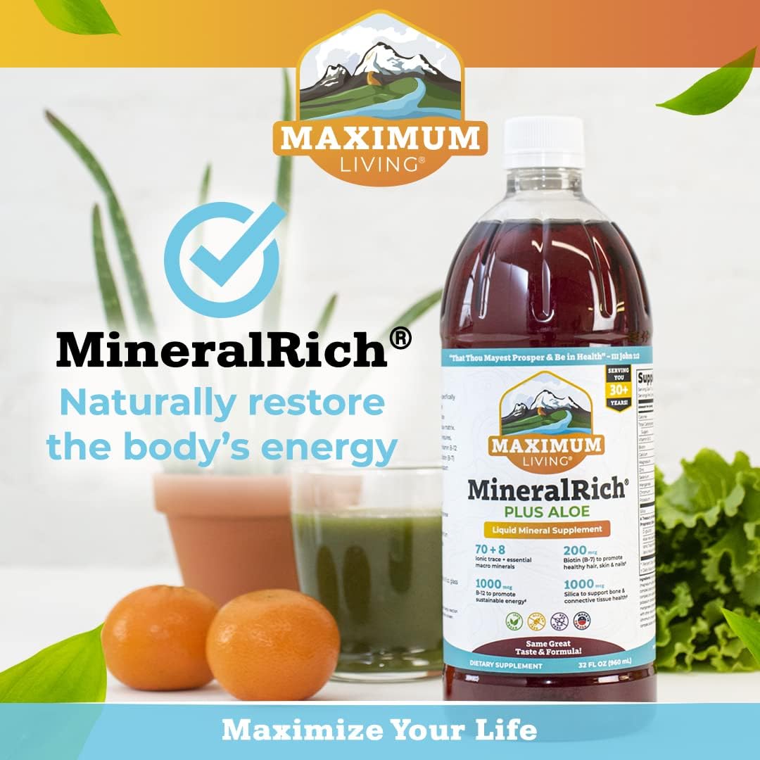 Mineralrich Minerals Supplement with Aloe - Liquid Blend of Vitamins and Trace Minerals - 32 Oz