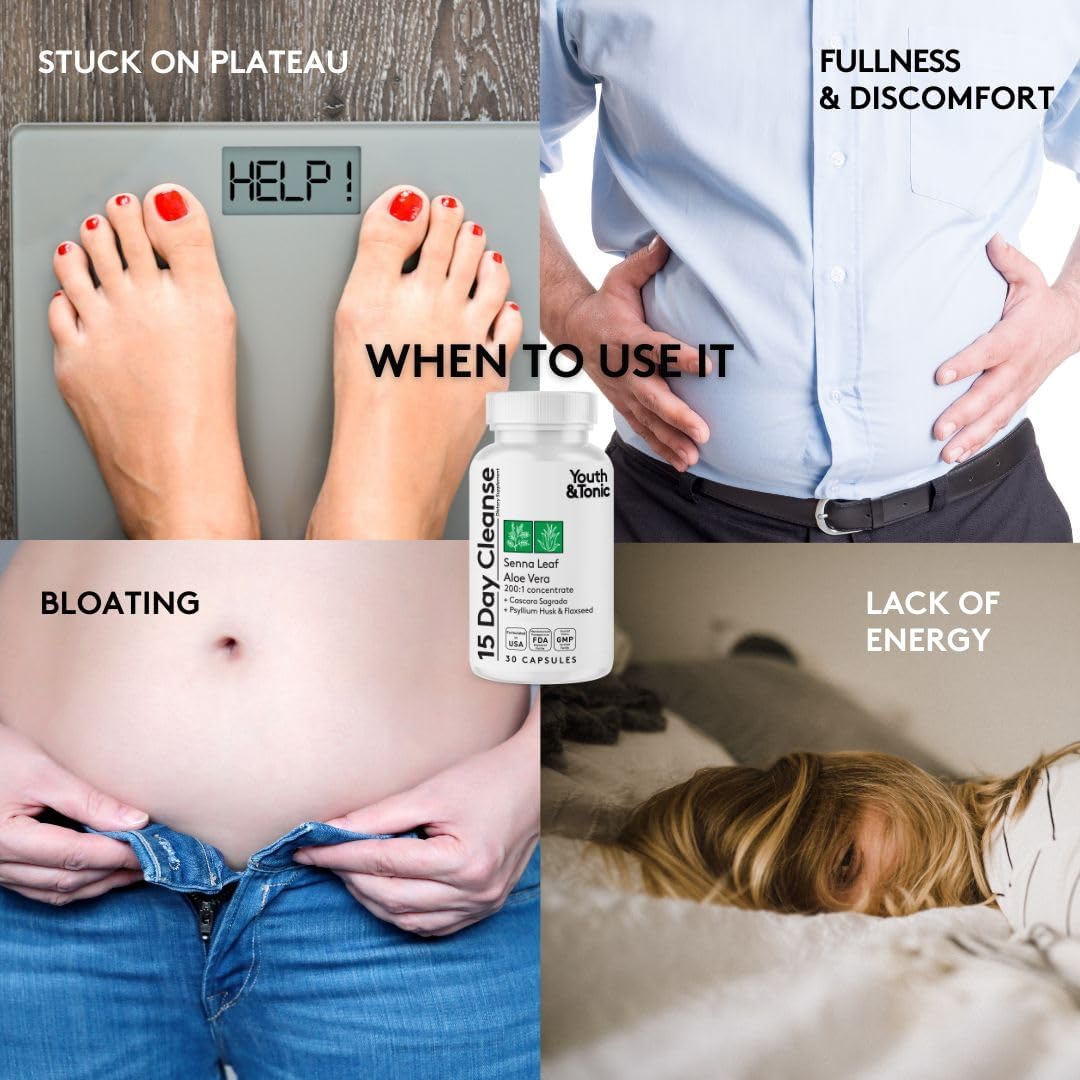 Youth & Tonic Jumpstart Cleanse – Water Weight Away Pills & 15 Day Colon Detox & Gut Cleanser 90 Caps