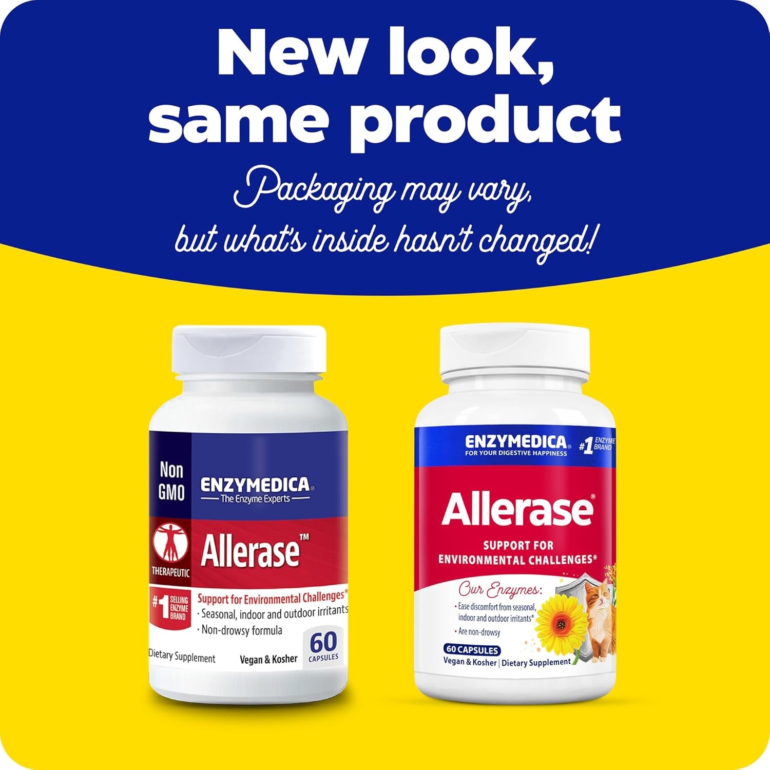 Enzymedica, Allerase, Non-Drowsy Enzyme Supplement to Help Relieve Seasonal Mucus Buildup, 60 Count
