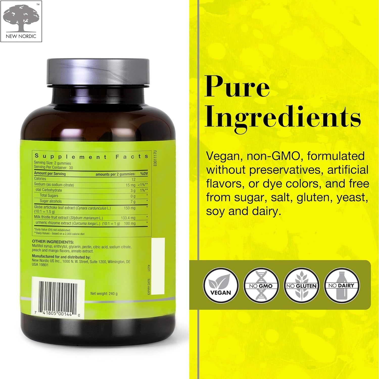 NEW NORDIC Active Liver Gummies, Milk Thistle, Artichoke & Turmeric Supplement, 60 Count