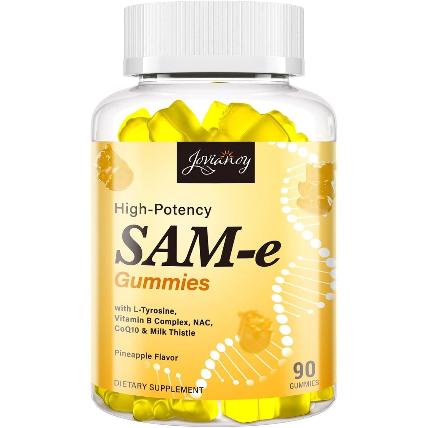 Sam-E Gummies with L-Tyrosine, Vitamin B Complex & NAC, Coq10, Sam-E Supplement - Pineapple Flavor, Made in USA, 90 Gummies